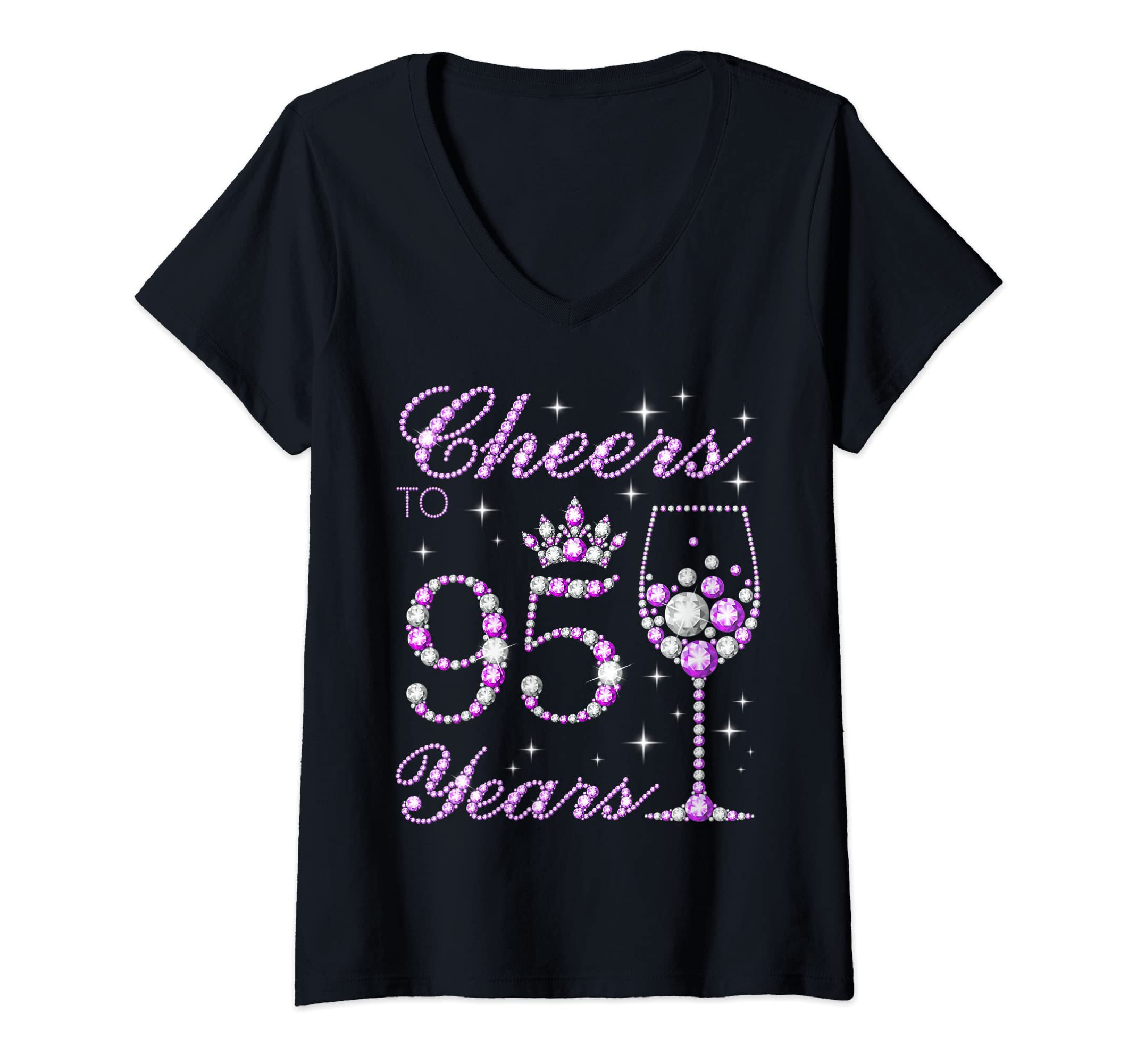 Photo 1 of Womens Cheers to 95 Years Old Women Purple Crown 95th Birthday V-Neck T-Shirt