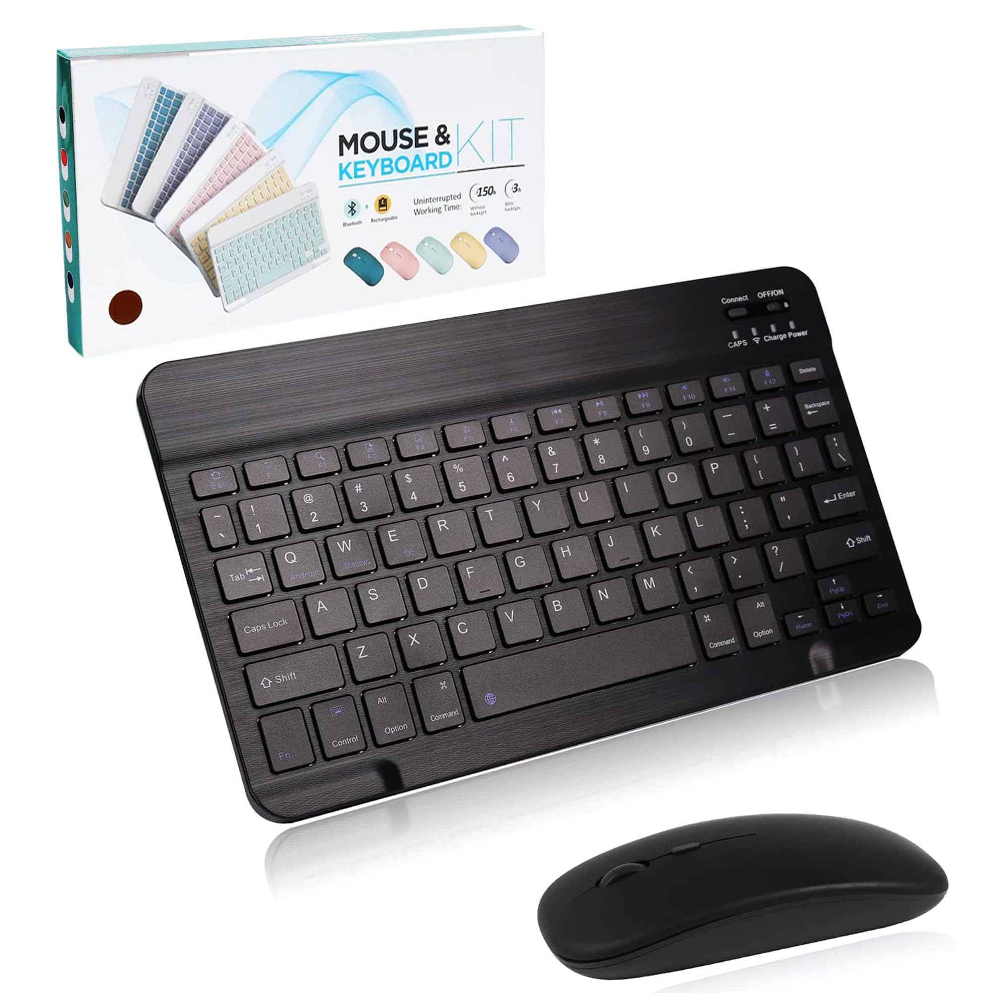 Photo 1 of Bluetooth Keyboard and Mouse Combo,Ultra Slim Rechargeable Portable Wireless Keyboard Mouse Set Compact for Android Windows Tablet Cell Phone iPhone iPad Computer Desktop PC Laptop(Black)