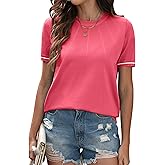 COSSEN Womens Tops 2025 Spring Summer Short Sleeve Sweater Fashion Trendy Crew Neck Casual Knit T Shirts Blouse