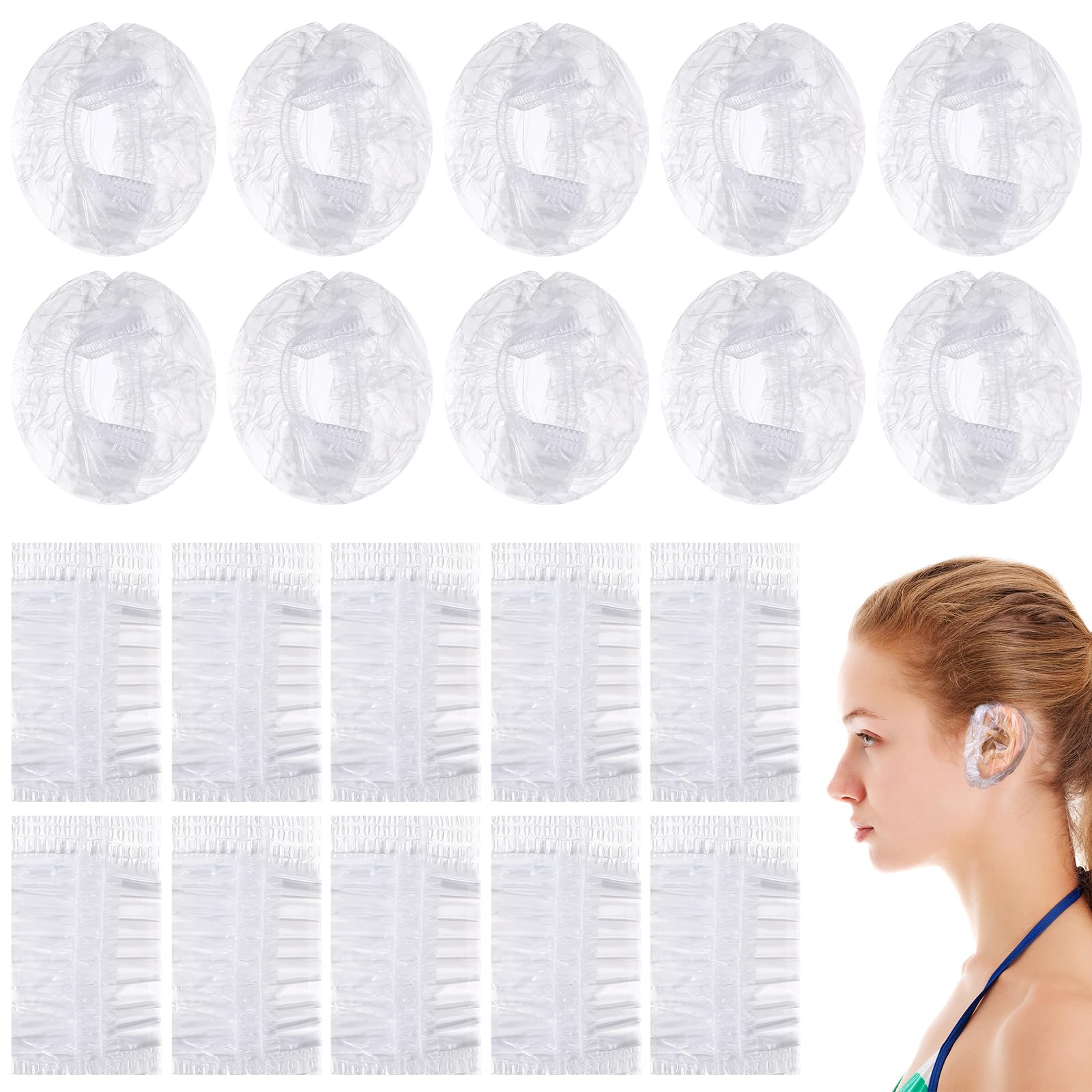 Photo 1 of Matwsec 200PCS Ear Covers for Hair Dye Disposable Ear Shower Caps Plastic Ear Caps for Shower Bathing Spa Salon Beauty Treatments Waterproof