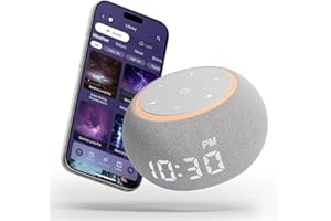 SANTEBEE White Noise Sound Machine for Sleep, Dual-Stage Alarm&Snooze, Smart App Control, Custom Buttons, 500+ Non Looping Soothing Sounds, Dimmable Clock, Timer, Night Light, Lullaby, for Baby Adults Kids