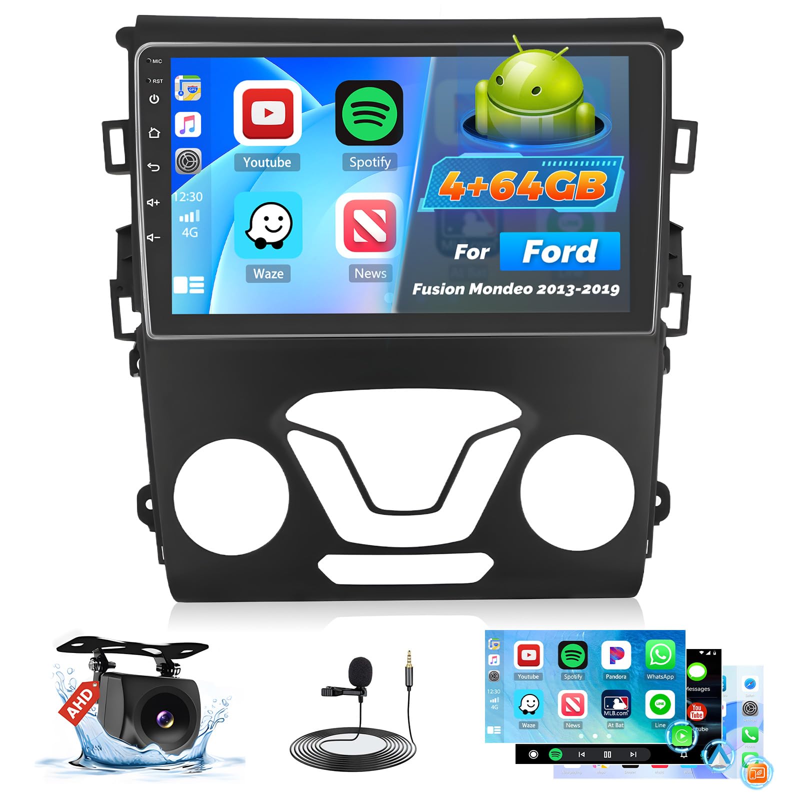 Photo 1 of [4G+64G] Android 15 Car Radio for Ford Fusion Mondeo 2013-2019 with Wireless Carplay Android Auto, 9" Touch Screen Car Stereo Support GPS Navigation/WiFi/Bluetooth5.0/UI/1280 * 720