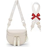 Large Leather Bum Bag for Women Crossbody Fanny Packs Large Sling Bag Purse with 2pcs Adjustable Strap Leather Belt Wallet (White)