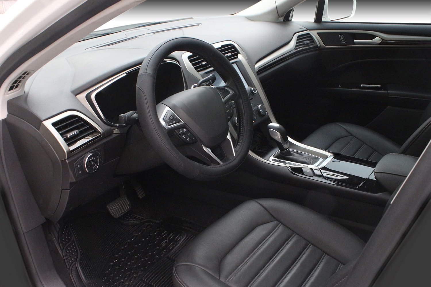 SEG Direct Black Microfiber Leather Auto Car Steering Wheel Cover Universal 15 inch: Automotive