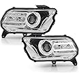 AKKON - For 2010-2014 Ford Mustang LED Light Bar DRL Chrom Housing Projector Headlights Left + Right