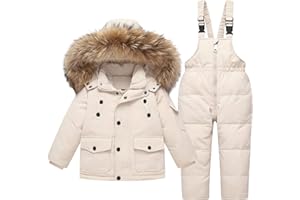 FEWLBY Kids 2-Piece Snowsuit Toddler Baby Boys Girls Winter Wear Down Jacket Ski Jacket & Snow Bib Pants Ski Suit, 1-6 Years
