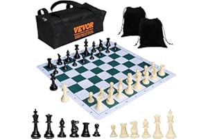 VEVOR Tournament Chess Set, 20 Inch Roll-Up Beginner Chess Board, Foldable Silicone Chess Game with Plastic Weighted Chess Pieces & Storage Bag, Portable Travel Chess Board Gift for Adult Kid Family