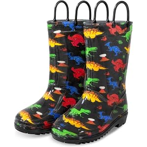OlyPegic Kids Rain Boots for Boys Rain Boots Dinosaur Shark Rainboots Toddler Boy Waterproof Lightweight Easy-On Handles Outd