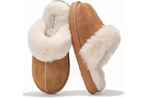 Project Cloud Womens Slippers Genuine Suede & Real Shearling Fur Lining - Memory Foam House Slippers for Women Outdoor Use - Water Resistant Womens Clogs House Shoes for Women (Henka)