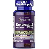Puritan's Pride Premium Resveratrol Youth Guard™ 100mg, Dietary Supplement for Immune System, Antioxidant, Sugar Metabolism, Blood Flow, and Vascular Function Support, 120 Rapid Release Softgels