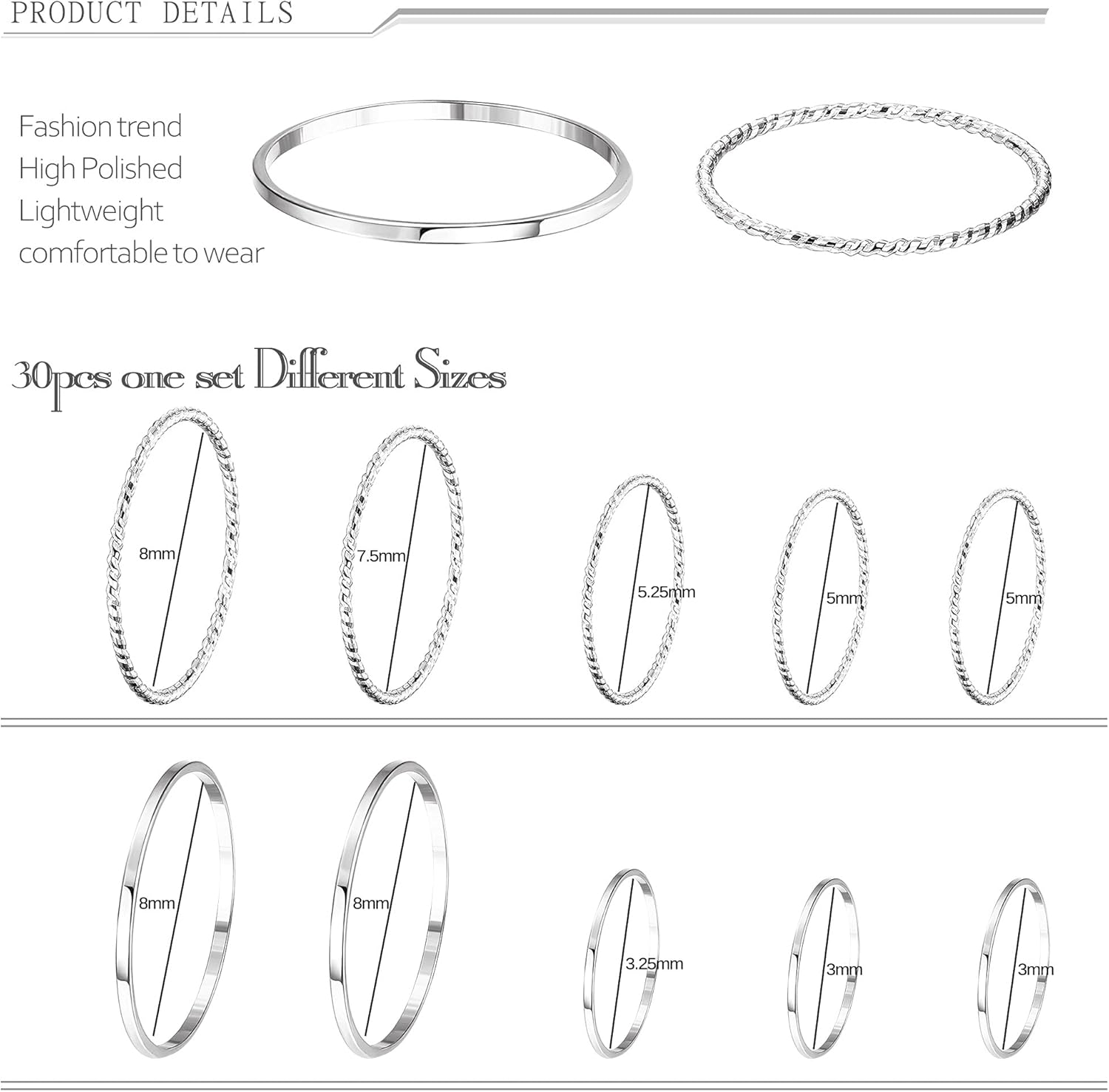 HAIAISO 30 Pcs Knuckle Stacking Rings for Women 14K Gold Plated Simple Dainty Thin Midi Finger Stacakble Rings Set(30pcs White Gold): Jewelry