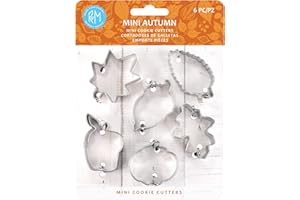 R&M International Mini Autumn Leaf Cookie Cutters, Acorn, Pumpkin, Oak, Maple, Aspen, Apple, 6-Piece Set in Gift Tin