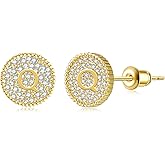 RWQIAN Round Initial Stud Earrings for Girls, Women's Dainty A-Z Letter Earrings Hypoallergenic 925 Sterling Silver Stud Earrings, Initial Earrings for Kids Women Girls Jewelry Gift