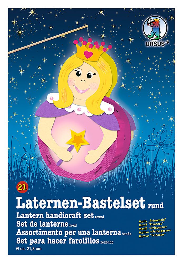 Ursus 18700021 - Lantern Craft Set, Princess, Approx. 21.8 x 21 x 10.3 cm, Diameter Approx. 21.8 cm, Includes Template Sheet with Craft Instructions, for Design Yourself, Ideal for the Next Lantern Run
