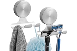 TAILI 2 Pack Powerful Suction Cup Razor Holder, 304 Stainless Steel Bathroom Suction Hooks for Towel, Loofah, Bathrobe, Styli