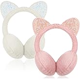 Henoyso 2 Pcs Cute Ear Muffs for Kids Adjustable Winter Warm Fluffy Cat Earmuffs for Girls Boys Children Outdoor