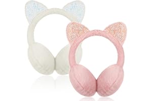 Henoyso 2 Pcs Cute Ear Muffs for Kids Adjustable Winter Warm Fluffy Cat Earmuffs for Girls Boys Children Outdoor