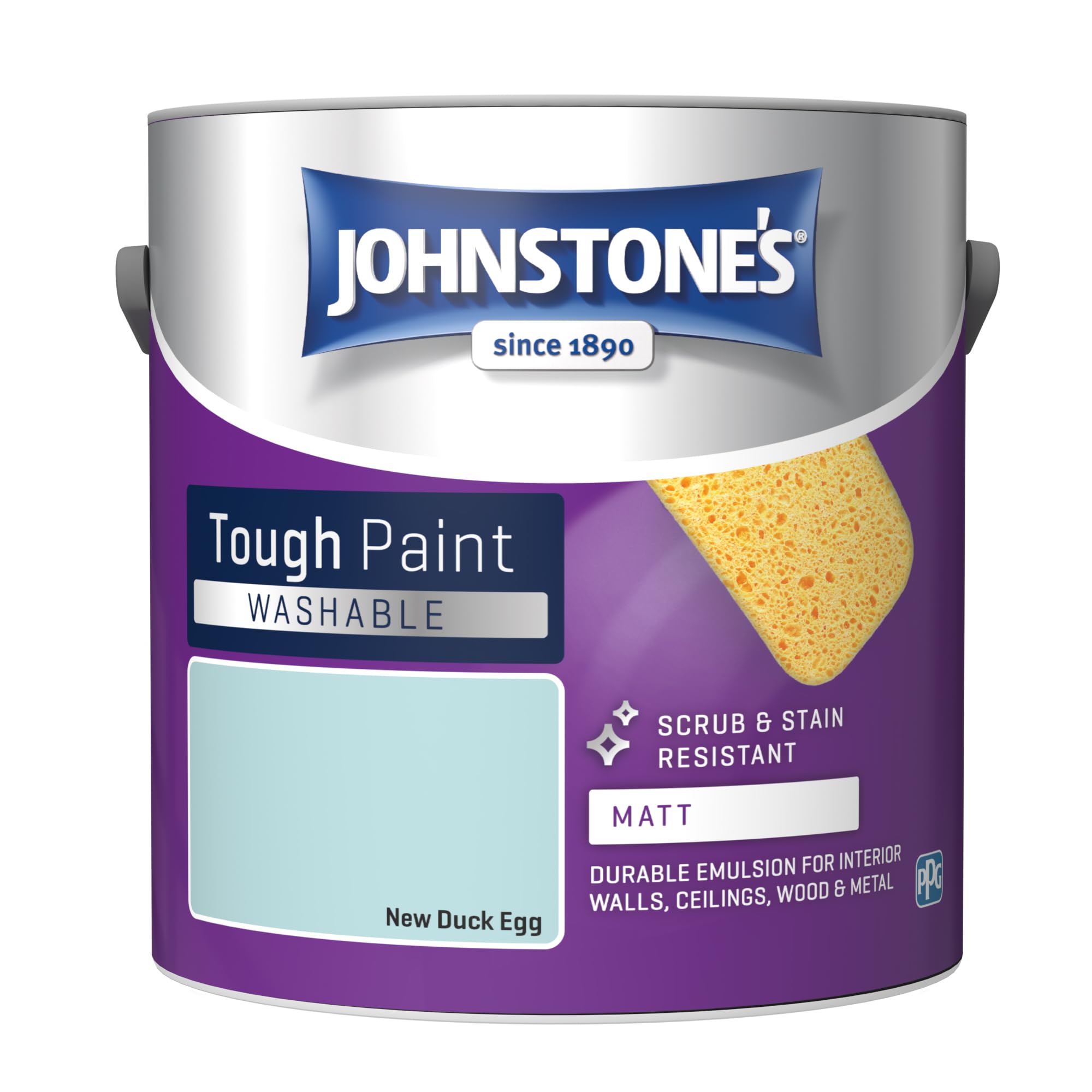 Johnstone's - Washable Paint - New Duck Egg - Matt Finish - Emulsion Paint - Highly Durable - Stain Resistant - Non Toxic & Low Odour - 12m2 Coverage per Litre - 2.5L