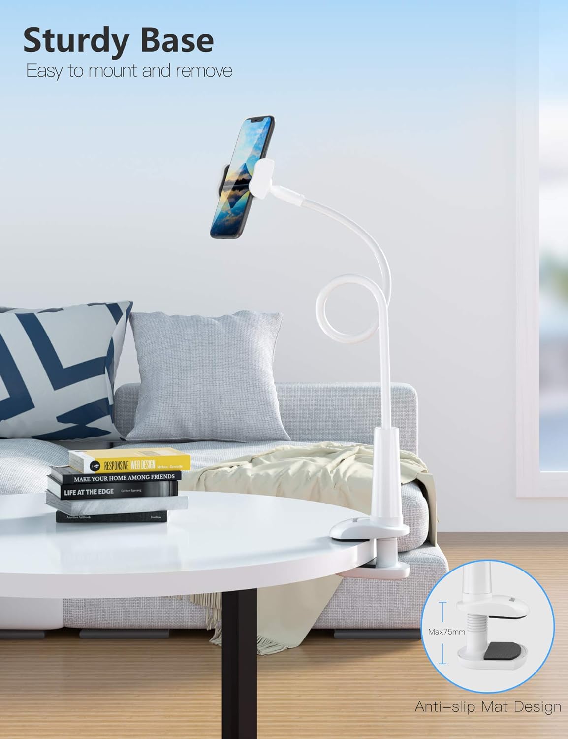 TRYONE Gooseneck Phone Holder Stand for Bed Flexible Arm Adjustable Cell Phones Mount Clamp on Desk Compatible with iPhone 12 Pro 12 11 Pro Xs 8 7 6 - Image 5