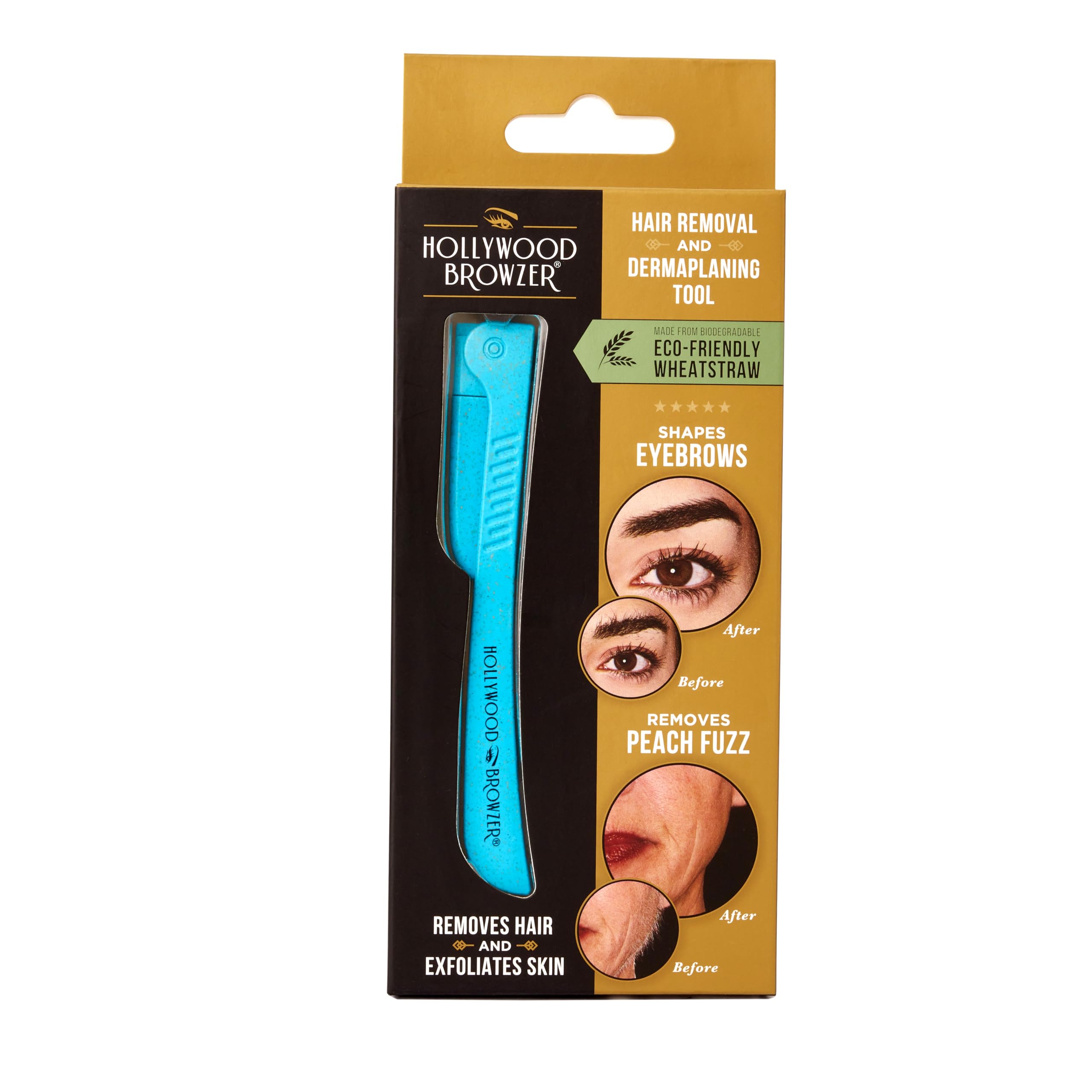 Hollywood Browzer Dermaplaning Razor Tool for Face - Eyebrow Shaping - Removing Unwanted Hair and Peach Fuzz - Exfoliating Tool for Women - Face Razor for Women - Facial Hair Remover (Blue Opal)