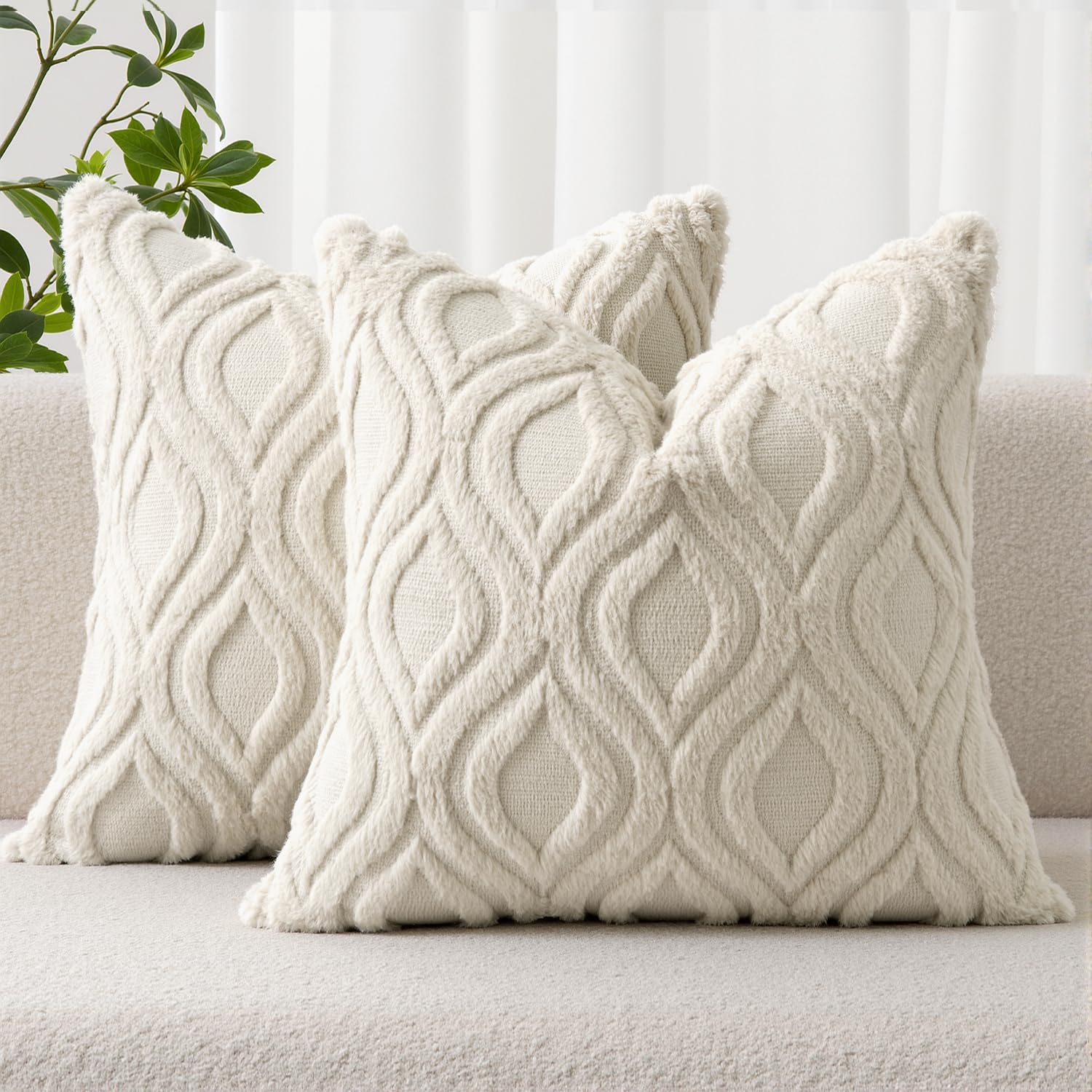Photo 1 of MIULEE Beige Throw Pillow Covers 18x18 Inch, Neutral Soft Plush Faux Wool Solid Couch Pillows Set of 2, Decorative Farmhouse Boho Cushion Covers for Sofa Living Room Bed Home Decor