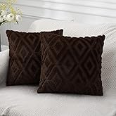Pallene Spring Brown Throw Pillow Covers 18x18 Set of 2, Soft Plush Faux Fur Decorative Couch Pillow Covers for Sofa Bed Living Room Pillow Cases with 3D Diamond Pattern