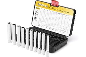 EMENTOL 10PCS 3/8-Inch Drive Metric Deep Socket Set, 8-17MM Deep Sockets, Extra Long, 6-Point, Cr-V Steel