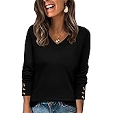 WIHOLL Lightweight Sweaters for Women Long Sleeve V Neck Knit Outfits with Decorative Buttons