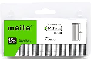 meite F38 18 Gauge 1 1/2 Inch Galvanized Brad Nail Ideal for Upholstery, Trims, Molding, Woodworking 1,000 PCS/Small Pack