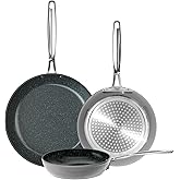 Nuwave 3-Piece 8”, 10”, 12” Forged Lightweight Frying Pan Set, G10 Healthy Duralon Blue Ceramic Ultra Non-Stick, Ergonomic Stay-Cool Handles, Induction-Ready & Works on All Cooktops