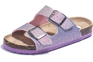 FITORY Boys Girls Glitter Slide Sandals, Cork Slipper with Adjustable Straps for Little Kid/Big Kid