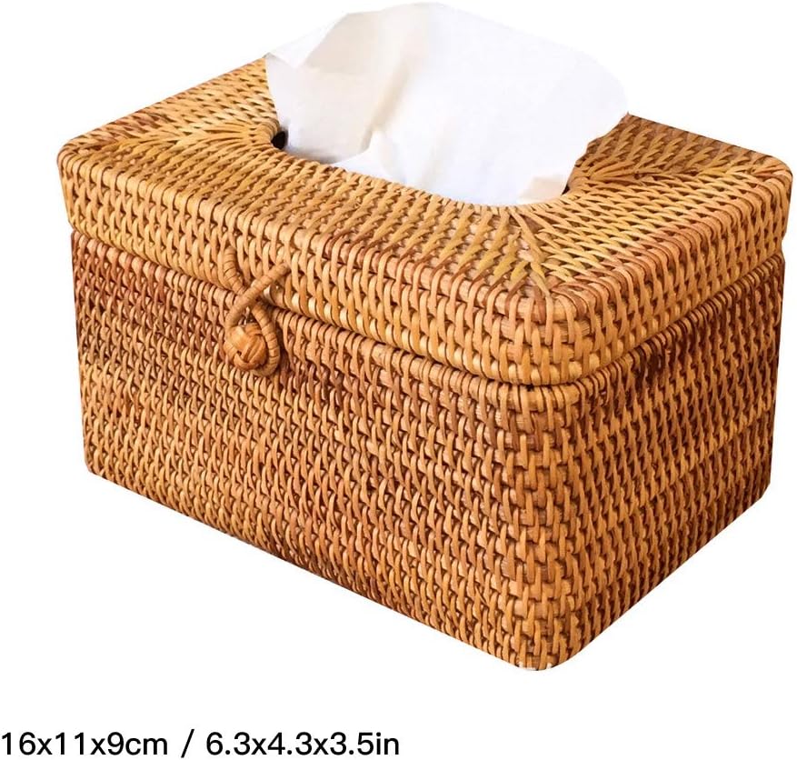 CURE SECRET Home Handmade Rattan Tissue Box Square Woven Paper Towel Storage Box for Kitchen/Living Room/Bedroom