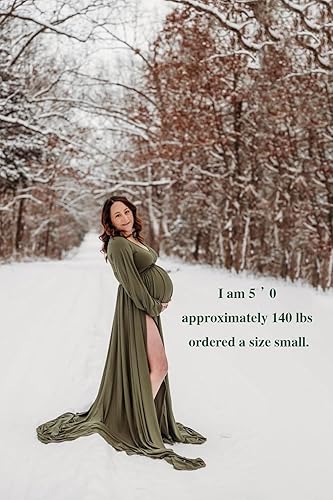 ChoiyuBella Maternity Dress for Photoshoot Baby Shower - Off Shoulder Long  Sleeve Sweetheart Maxi Gown, Flowy Side Slit Pregnancy Photography Dress  for Women Formal（Amygreen S ） in Dubai - UAE