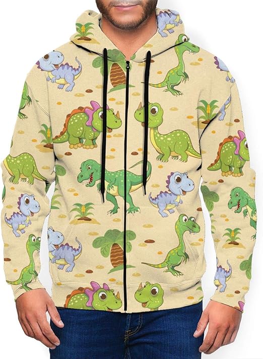 Colored Funny Dinosaurs Men's Hoodie Funny Hooded Zipper Sweatshirts