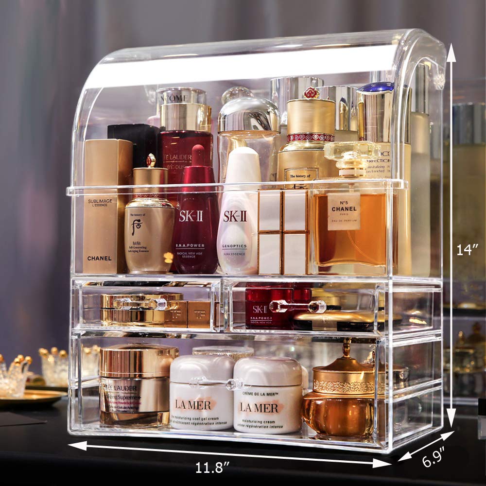 MOOCHI Professional Large Cosmetic Makeup Organizer Dust Water Proof Cosmetics Storage Display Case with Drawers Portable For Brushes Lipsticks Jewelry: Beauty