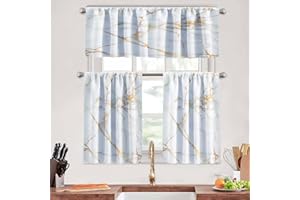 MCALK Luxury Gold Marble Kitchen Curtains Tiers and Valances Set 3 Piece for Windows White Background Kitchen Window Curtains Set,Modern Vintage Style Valances for Living Room(36" Tiers Set)