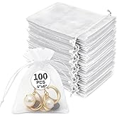 Sukh 100PCS Organza Bags 4"x6" - Small Organza Sachet Jewelry Gift Favor Bags Drawstring Mesh Bags Gifts Valentines Wedding E