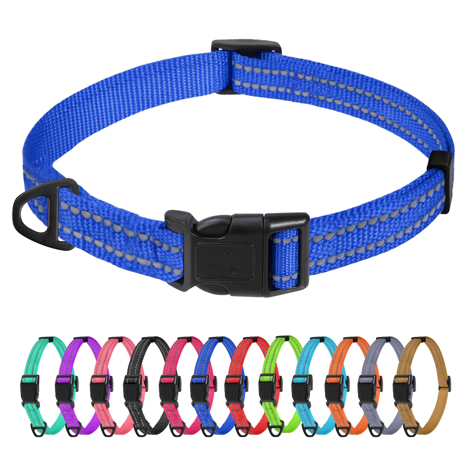 TagMe Reflective Nylon Dog Collars, Adjustable Classic Pet Collar with Quick Release Buckle for Extra Small Dogs, Royal Blue, 1.5 cm Width