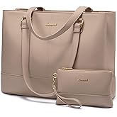 LOVEVOOK Laptop Tote Bag for Women 15.6 Inch Work Bag Leather Laptop Purse with Clutch, Large Computer Briefcase Bag for Office Business Teacher Casual