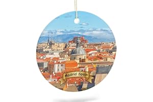 EQEY Madrid Spain Tree Hanging Christmas Ornament Porcelain Double-Sided Ceramic Ornament,2.9 Inches