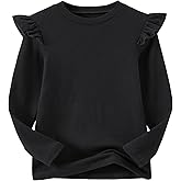 Niyage Girls Cotton Long Sleeve T-Shirt Toddler Comfort Soft Thick Basic Crewneck Tee Tops with Ruffles Trim