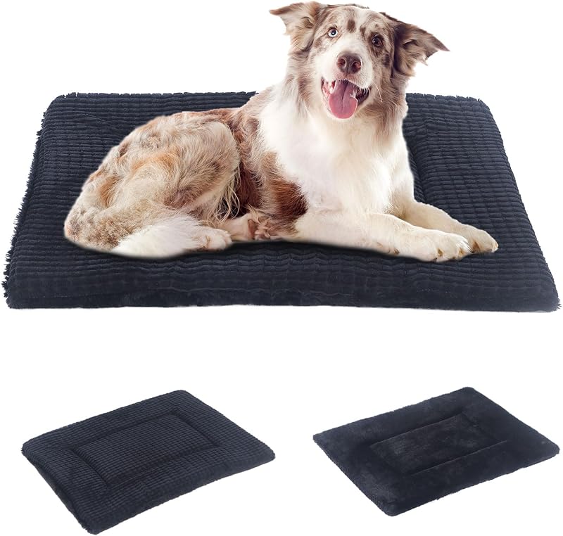 BVAGSS Memory Foam Dog Bed Mat 91x58cm Dark Grey Reversible Plush Velvet