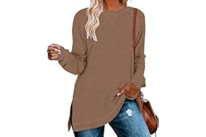 NILOUFO Womens Long Sleeve T Shirts Casual Blouses Trendy Tops Side Split Tunics
