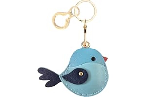 BORKUANA Leather Keychain Holder Case Compatible with AirTag,Cute Protective Cover with Keyring,Anti-Scratch Finder GPS Tracker Case for Wallet Keys,Bag,Pets(Bird E)