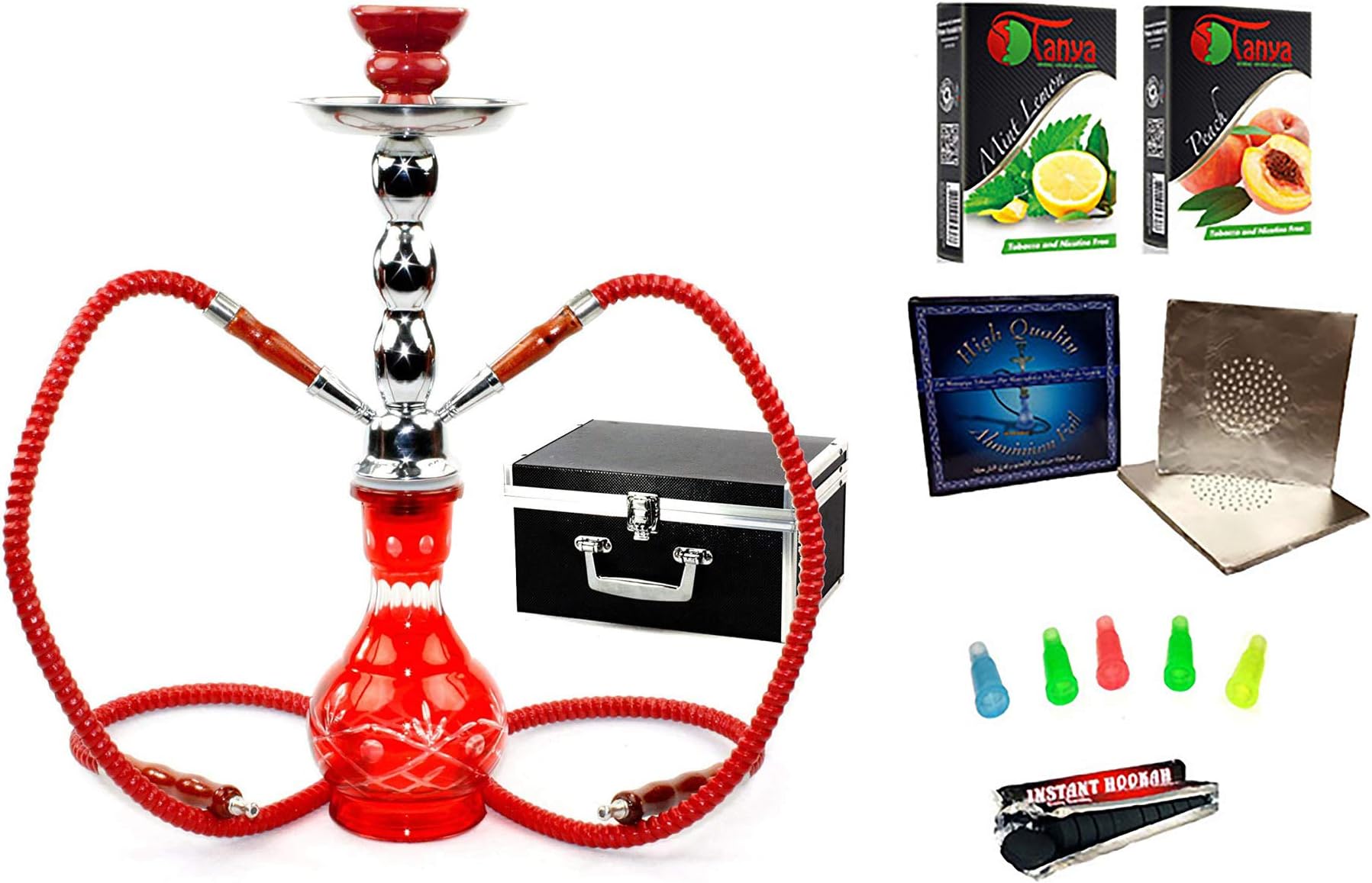 Zebra Smoke Maged Hookah- Combo KIT SET w/ Instant Charcoal , TanyaHerbal Molasses, Foil and Hookah Mouth Tips