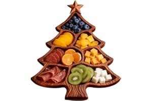 Wooden Christmas Tree Charcuterie Board, Divided Christmas Snack Platter Tray, Wooden Food & Dessert Serving Dish Plate for C