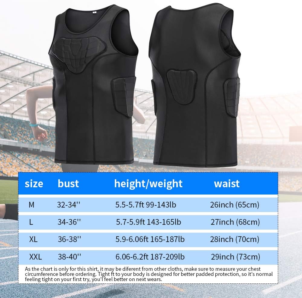 TUOY Men's Padded Quick Dry Vest with 4 Protective Shield Pad for Chest Ribs Back Protect Black : Sports & Outdoors