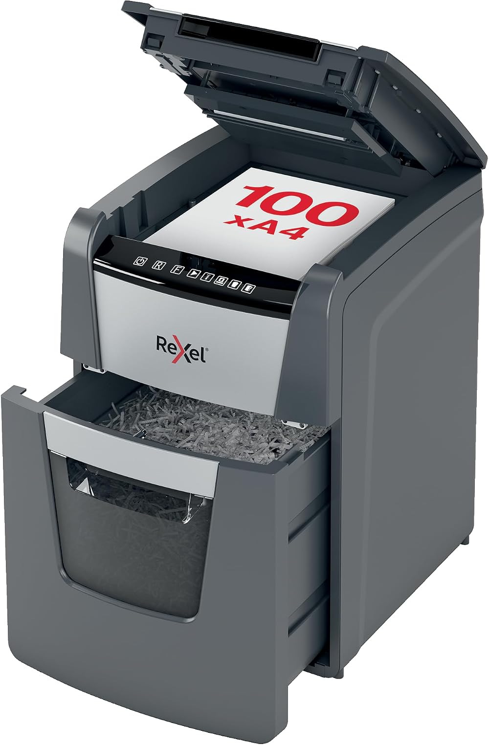 Rexel Optimum Auto Feed+ 100 Sheet Micro Cut Shredder P-5 Security 34 L Bin