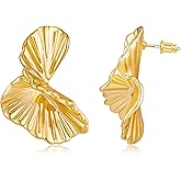 MYCUTEY Gold Flower Earrings For Women Trendy Textured Leaf Statement Earrings Geometric Floral Dangle Earring Elegant Boho Jewelry Gift
