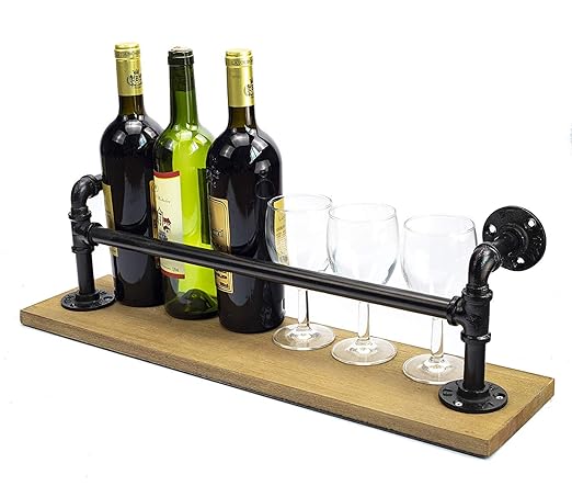 INDIAN DECOR 91055 Water Pipe Wine Bottle Holder, Vintage Wall-Mounted Wine Rack, Cabinet Champagne Bottle Storage Shelf, Metal Iron Water Pipe Wine Rack, Holds 6 Wine Bottles